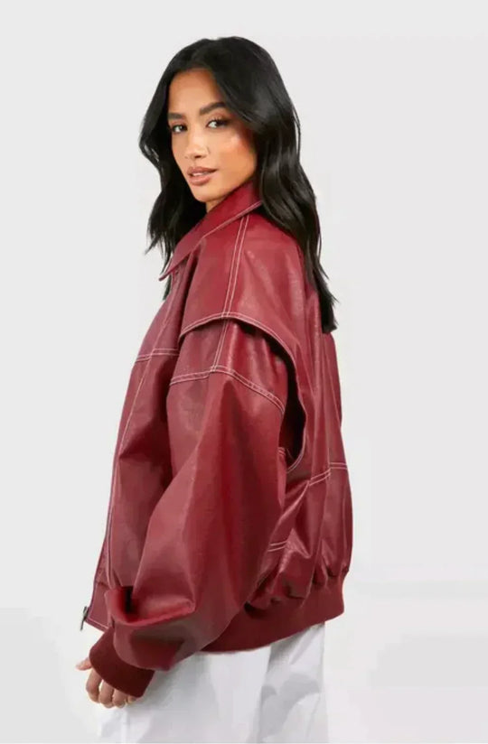 Amara | Oversized Red Leather Coat