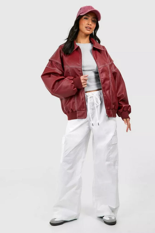 Amara | Oversized Red Leather Coat